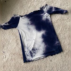 Blue and white off the shoulder shirt